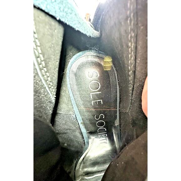 Sole Society So Tabbie Peep Toe Bootie Womens 8 Mediterranean Cow Suede Zip Heel - Picture 8 of 10